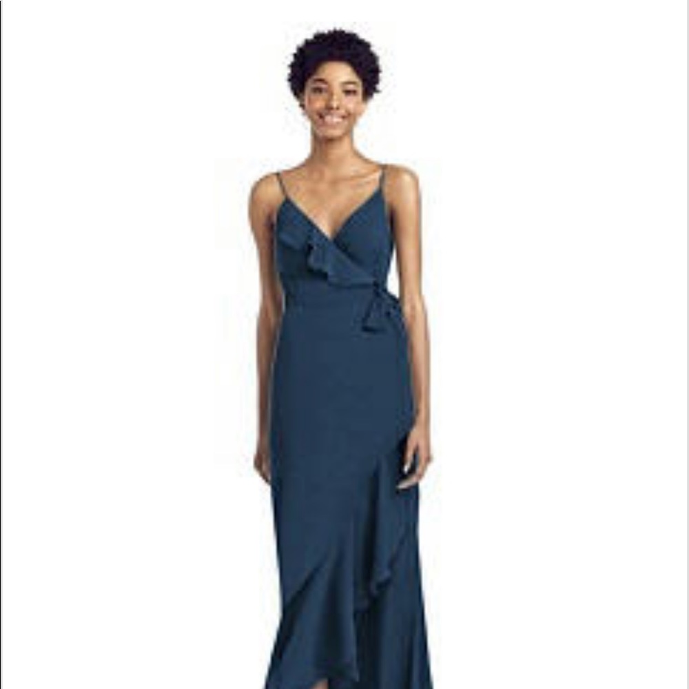 Dressy group social bridesmaids navy long dress
